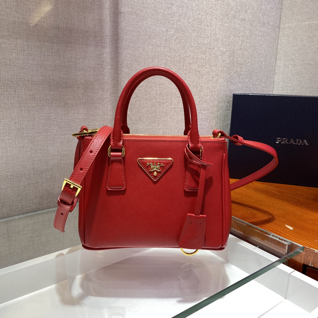 Prada Mini Galleria Saffiano Leather Bag Tote Shoulder Bag Red 1BA906